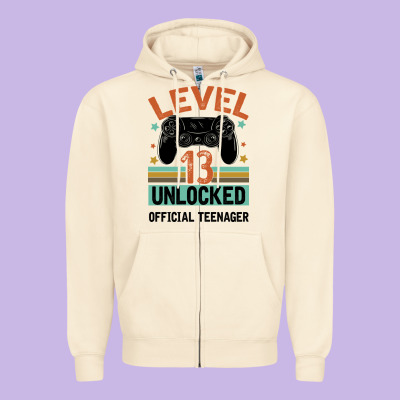Level 13 Unlocked Official Teenager 13th Birthday Zipper Hoodie Designed By Bettercallsaul
