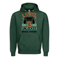 Sports Green Level 13 Unlocked Official Teenager 13th Birthday Zipper Hoodie - Bettercallsaul