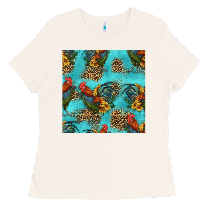 Rooster And Sunflowers Seamless Pattern Ladies Tee by HRA Design Shop | Teevron