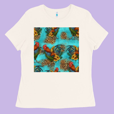 Rooster And Sunflowers Seamless Pattern Ladies Tee Designed By Hra Design Shop