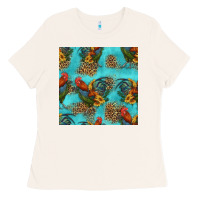 Bone rooster and sunflowers seamless pattern Ladies Tee - HRA Design Shop