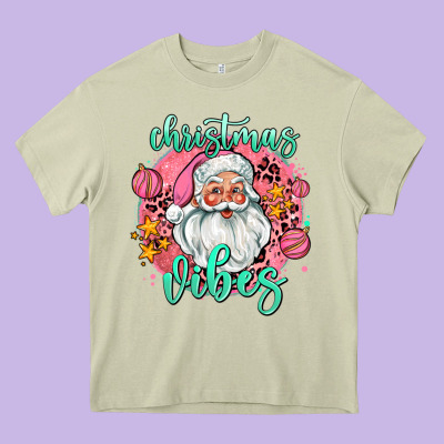Christmas Vibes Santa Heavy Core Tee Designed By Adodesignshop