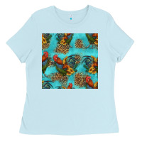 Baby Blue rooster and sunflowers seamless pattern Ladies Tee - HRA Design Shop