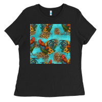 Black rooster and sunflowers seamless pattern Ladies Tee - HRA Design Shop