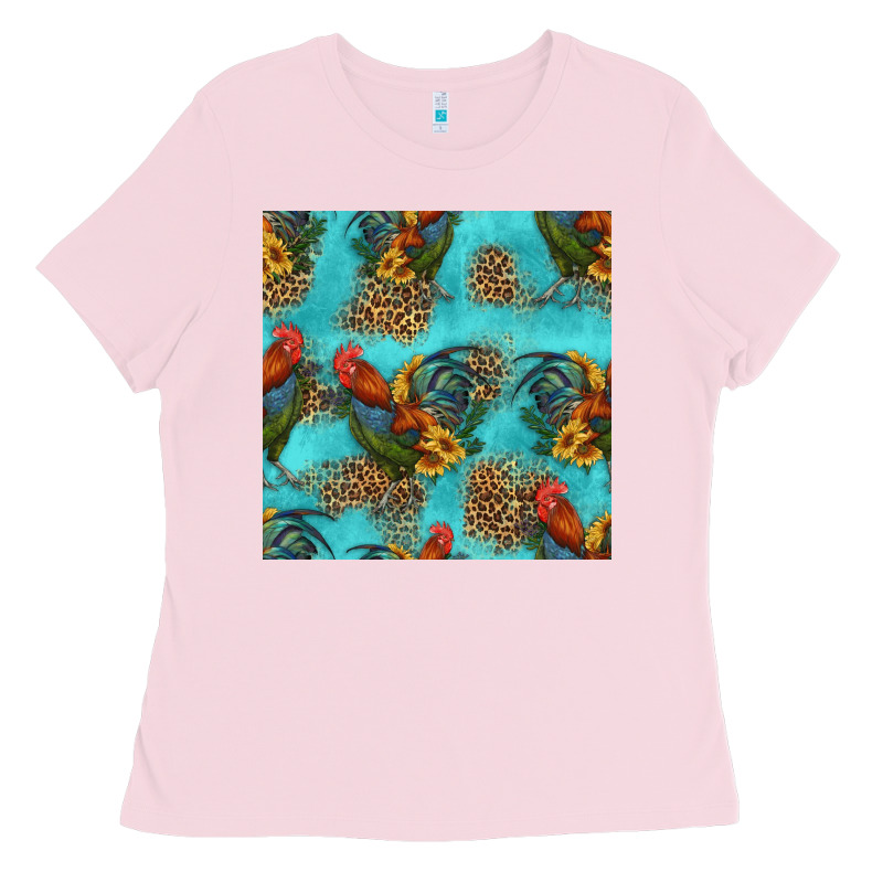 Rooster And Sunflowers Seamless Pattern Ladies Tee by HRA Design Shop | Teevron