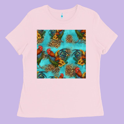Rooster And Sunflowers Seamless Pattern Ladies Tee Designed By Hra Design Shop
