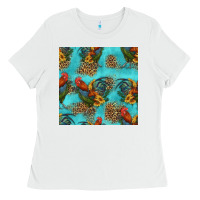 White rooster and sunflowers seamless pattern Ladies Tee - HRA Design Shop