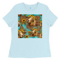 Baby Blue goat sunflowers seamless pattern Ladies Tee - HRA Design Shop