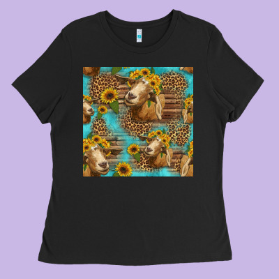 Goat Sunflowers Seamless Pattern Ladies Tee Designed By Hra Design Shop