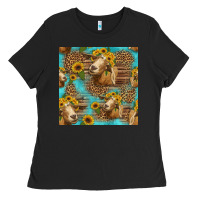 Black goat sunflowers seamless pattern Ladies Tee - HRA Design Shop