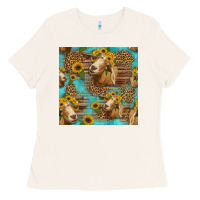 Bone goat sunflowers seamless pattern Ladies Tee - HRA Design Shop