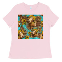Bubblegum Pink goat sunflowers seamless pattern Ladies Tee - HRA Design Shop