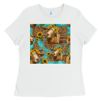 White goat sunflowers seamless pattern Ladies Tee - HRA Design Shop