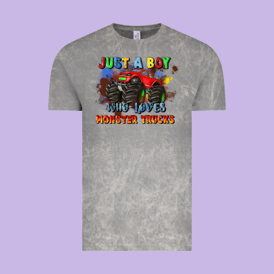 Just A Boy Who Loves Monster Trucks Vintage Tee Designed By Jahusdesignshop