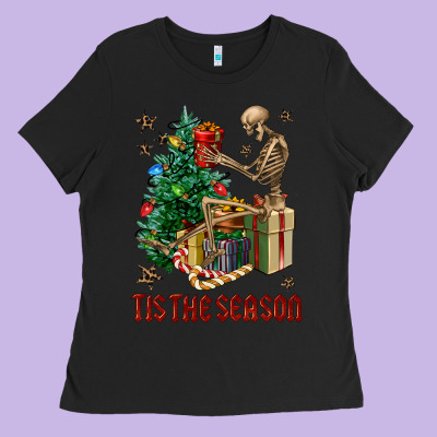 Skeleton Tis The Season Ladies Tee Designed By Fadigitalartstudio