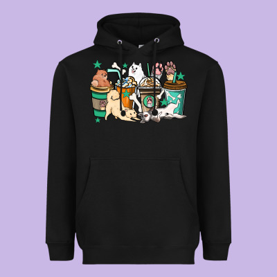 Dog Coffee Cups Heavyweight Hoodie Designed By Howdyjamesfarm