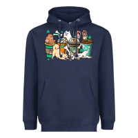 Navy Dog coffee cups Heavyweight Hoodie - HowdyJamesFarm