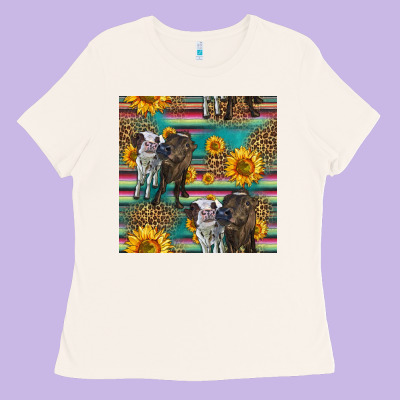 Two Cute Heifers Seamless Pattern Ladies Tee Designed By Hra Design Shop