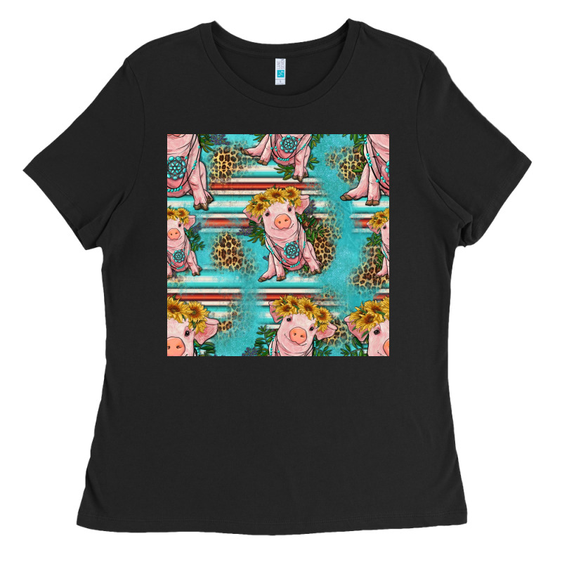 Turquoise Baby Pig Seamless Pattern Ladies Tee by HRA Design Shop | Teevron