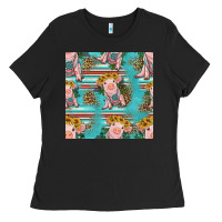 Black turquoise baby pig seamless pattern Ladies Tee - HRA Design Shop