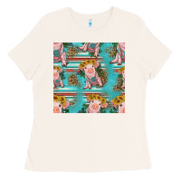 Bone turquoise baby pig seamless pattern Ladies Tee - HRA Design Shop