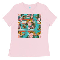 Bubblegum Pink turquoise baby pig seamless pattern Ladies Tee - HRA Design Shop
