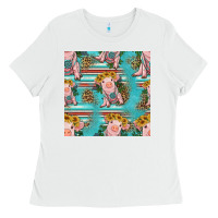White turquoise baby pig seamless pattern Ladies Tee - HRA Design Shop