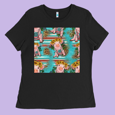 Turquoise Baby Pig Seamless Pattern Ladies Tee Designed By Hra Design Shop