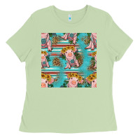 Matcha turquoise baby pig seamless pattern Ladies Tee - HRA Design Shop