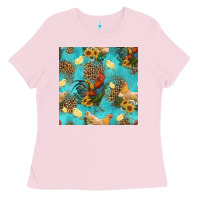 Bubblegum Pink poultry animals seamless pattern Ladies Tee - HRA Design Shop