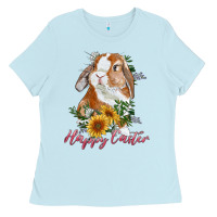 Baby Blue Happy easter with bunny and sunflowers Ladies Tee - RanaPortraitStore