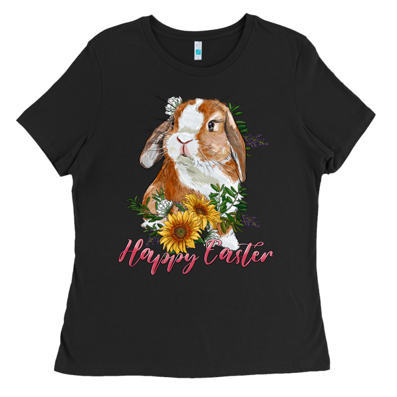 Happy Easter With Bunny And Sunflowers Ladies Tee by RanaPortraitStore | Teevron