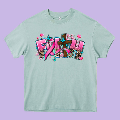 Cancer Faith Cross Heavy Core Tee Designed By Adodesignshop