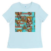 Baby Blue longhorn bull seamless pattern Ladies Tee - HRA Design Shop