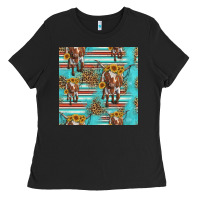 Black longhorn bull seamless pattern Ladies Tee - HRA Design Shop