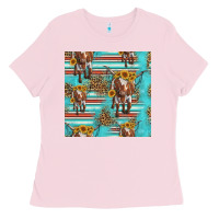 Bubblegum Pink longhorn bull seamless pattern Ladies Tee - HRA Design Shop
