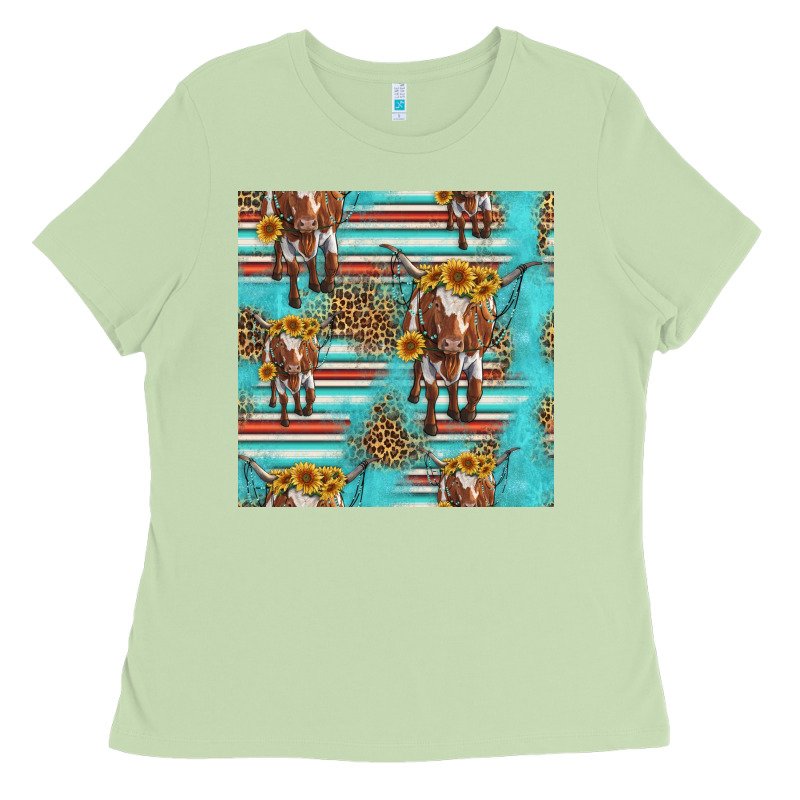 Longhorn Bull Seamless Pattern Ladies Tee by HRA Design Shop | Teevron