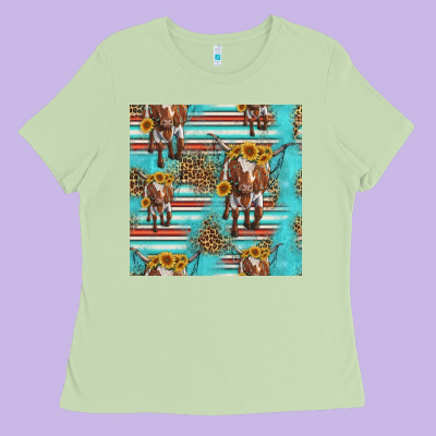 Longhorn Bull Seamless Pattern Ladies Tee Designed By Hra Design Shop