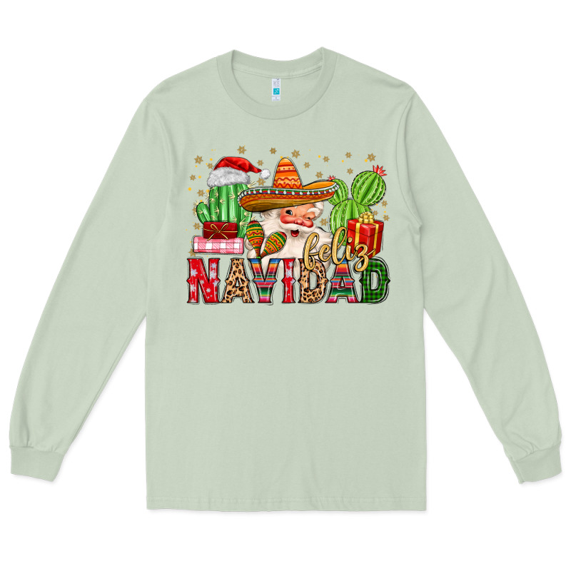 Feliz Navidad Santa Long Sleeve Tee by MaliasSmallBusiness | Teevron