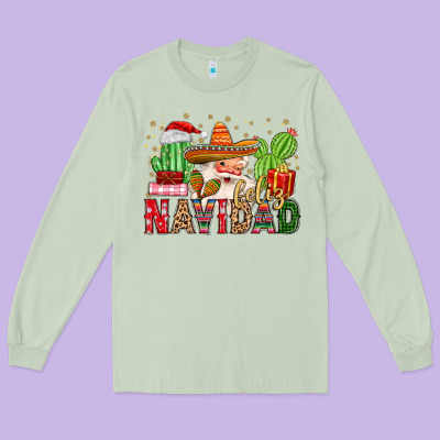Feliz Navidad Santa Long Sleeve Tee Designed By Maliassmallbusiness