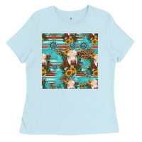 Baby Blue charolais cow seamless pattern Ladies Tee - HRA Design Shop