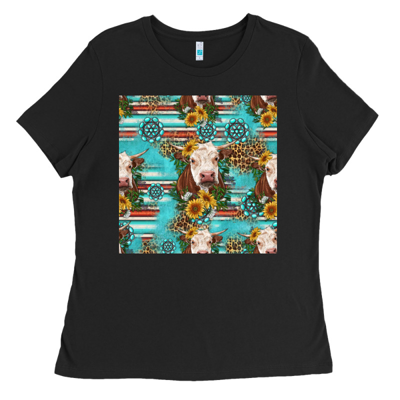 Charolais Cow Seamless Pattern Ladies Tee by HRA Design Shop | Teevron