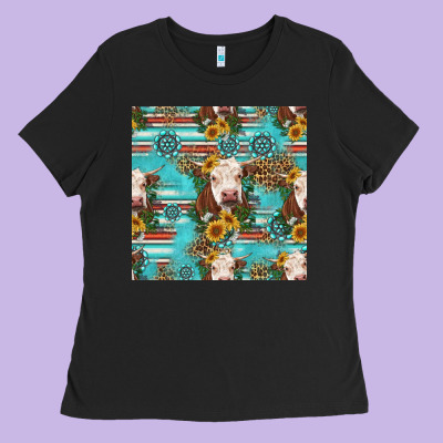 Charolais Cow Seamless Pattern Ladies Tee Designed By Hra Design Shop