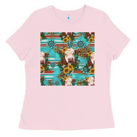 Bubblegum Pink charolais cow seamless pattern Ladies Tee - HRA Design Shop