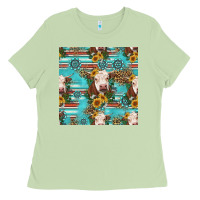 Matcha charolais cow seamless pattern Ladies Tee - HRA Design Shop