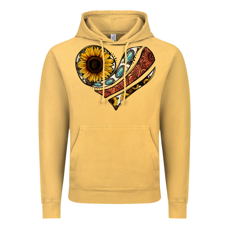 Western Sunflower Cowhide  Heart Vintage Hoodie by Jasminsmagicworld | Teevron