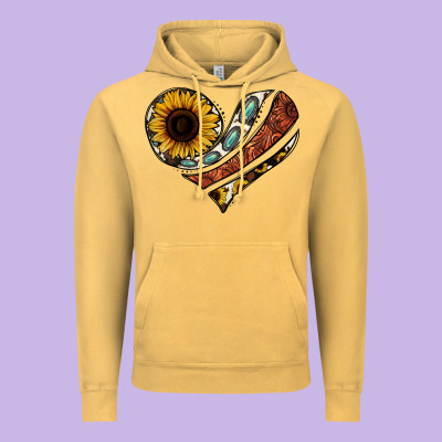 Western Sunflower Cowhide  Heart Vintage Hoodie Designed By Jasminsmagicworld