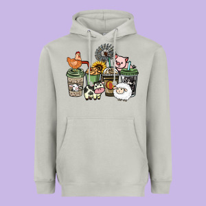 Farm Animal Coffee Cups Heavyweight Hoodie Designed By Howdyjamesfarm
