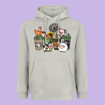 Farm Animal Coffee Cups Heavyweight Hoodie Designed By Howdyjamesfarm