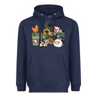 Navy Farm animal coffee cups Heavyweight Hoodie - HowdyJamesFarm